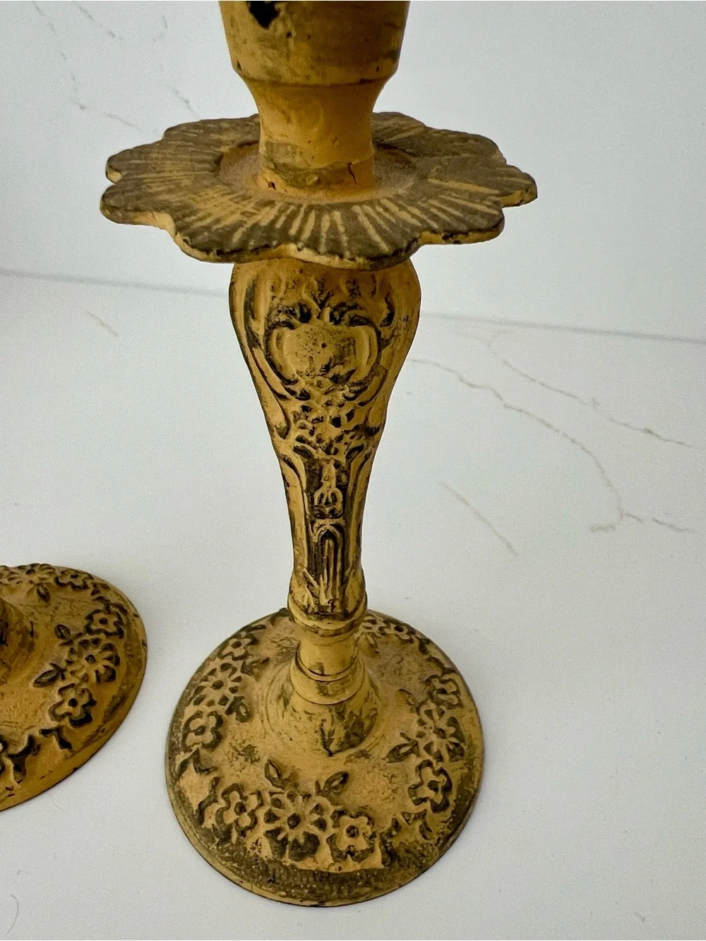 NWOT Yellow Shabby Chic Floral Metal Candle Holders - Set of 2